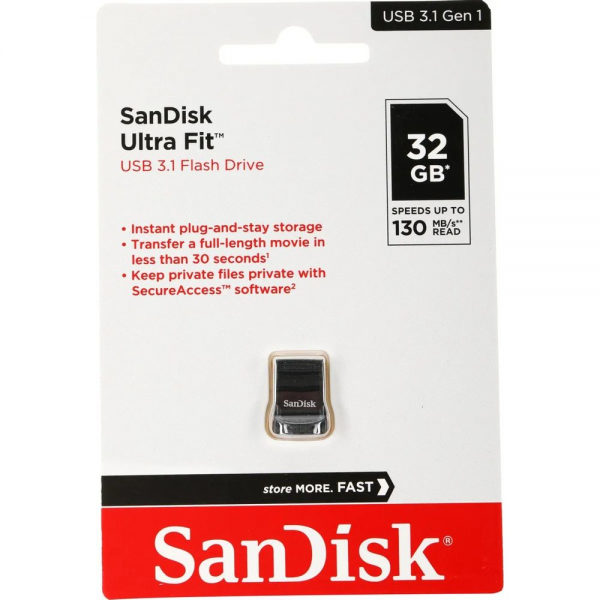 USB накопитель SanDisk Ultra Fit 32GB, USB 3.1 - Small Form Factor Plug & Stay Hi-Speed USB Drive