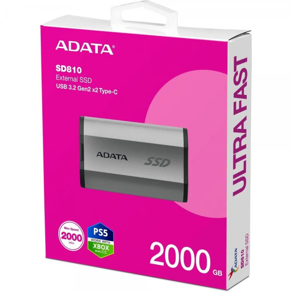 Твердотельный накопитель SSD ADATA 2TB SD810 SD810-2000G-CSG USB 3.2 Gen 2x2 Type-C,2000/2000