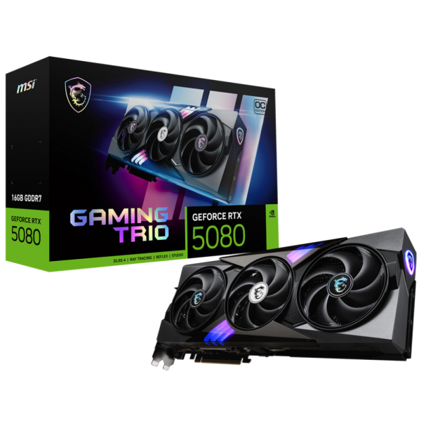 Видеокарта MSI RTX5080 GAMING TRIO OC 16GB GDDR7 256bit 3xDP HDMI 3FAN RTL