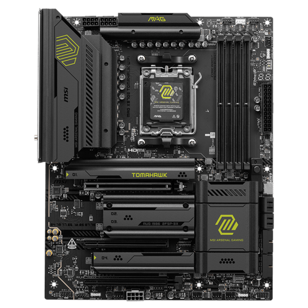 Материнская плата MSI MAG X870E TOMAHAWK WIFI X870E, AM5, 4*DDR5, 3*PCIEx16, 4*M.2, 4*TypeC, 2*USB3.2Gen2, 7*USB3.2Gen1, 8*USB2.0, 4*SATA3.0, 5G, Type-C(DP), HDMI, ATX, RTL