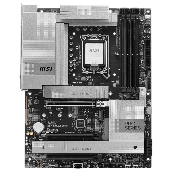 Материнская плата MSI PRO Z890-A WIFI Z890, LGA1851, 4*DDR5, 3*PCIEx16, 4*M.2, 2*TypeC, 3*USB3.2Gen2, 6*USB3.2Gen1, 4*USB2.0, 4*SATA3.0, 5G, 2xType-C(DP), HDMI, ATX, RTL