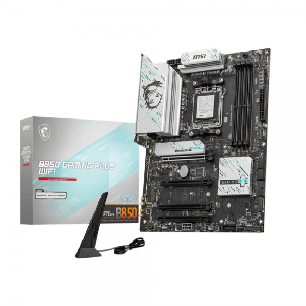 Материнская плата MSI B850 GAMING PLUS WIFI B850, AM5, 4*DDR5, 4*PCIEx16, 3*M.2, 3*TypeC, 1*USB3.2Gen2, 5*USB3.2Gen1, 8*USB2.0, 4*SATA3.0, 5G, DP, ATX, RTL