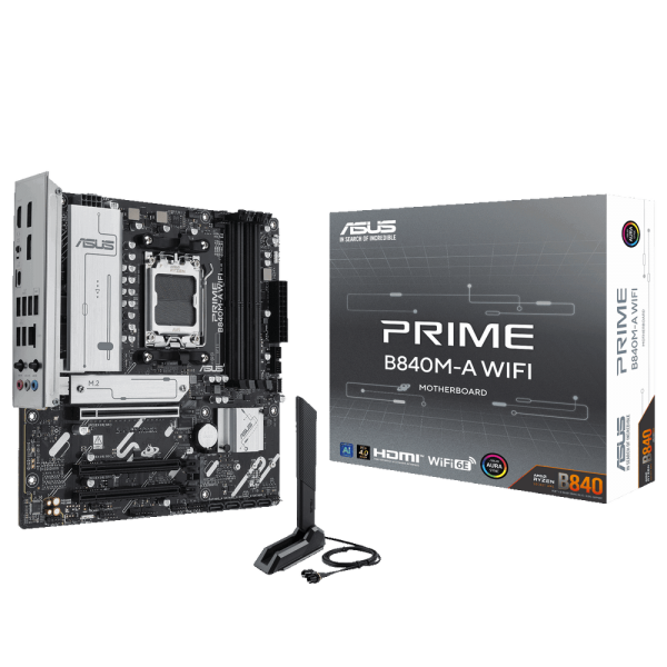 Материнская плата ASUS PRIME B840M-A WIFI AM5 mATX 4xDDR5 3xPCIEx16 3xM.2 2xDP HDMI 2.5GLAN Wi-Fi 6Е
