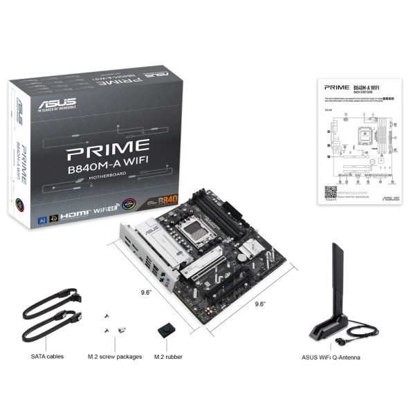 Материнская плата ASUS PRIME B840M-A WIFI AM5 mATX 4xDDR5 3xPCIEx16 3xM.2 2xDP HDMI 2.5GLAN Wi-Fi 6Е