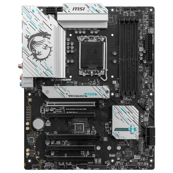 Материнская плата MSI B760 GAMING PLUS WIFI DDR4 B760, LGA1700, 4*DDR4, 5*PCIEx16, 2*M.2, 2*TypeC, 2*USB3.2Gen2, 2*USB3.2Gen1, 8*USB2.0, 4*SATA3.0, 2.5G, DP, HDMI, ATX, RTL