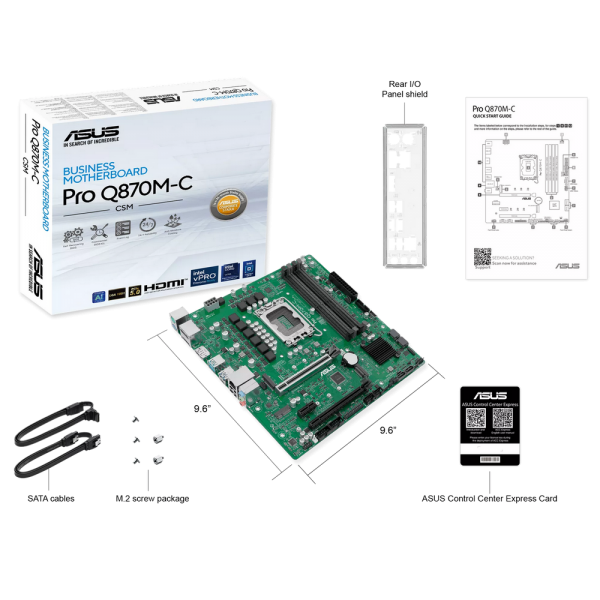Материнская плата ASUS PRO Q870M-C-CSM LGA1851 mATX 4хDDR5 2хPCIEx16 PCIEx1 2xM.2 USB-C DP HDMI GLAN