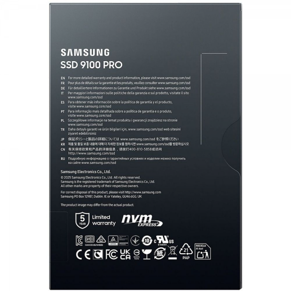 Твердотельный накопитель SSD Samsung MZ-VAP2T0BW M.2 2280 2TB 9100 PRO Black PCIe Gen5x4 RTL