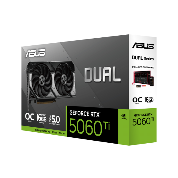 Видеокарта ASUS RTX5060Ti DUAL OC 16GB GDDR7 128bit 3xDP HDMI 2FAN RTL [DUAL-RTX5060TI-O16G]