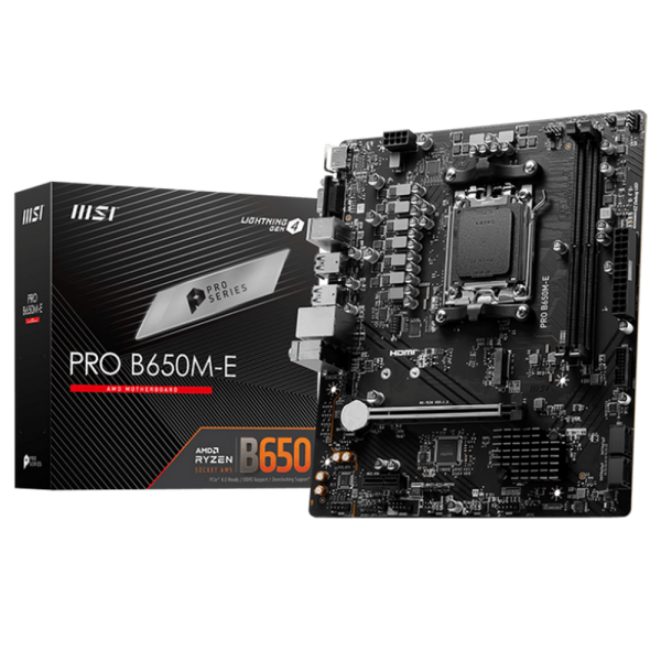 Материнская плата MSI PRO B650M-E B650, AM5, 2*DDR5, 1*PCIEx16, 1*PCIEx1, 1*M.2, 6*USB3.2Gen1, 6*USB2.0, 4*SATA3.0, 1G, VGA, HDMI, M-ATX, RTL