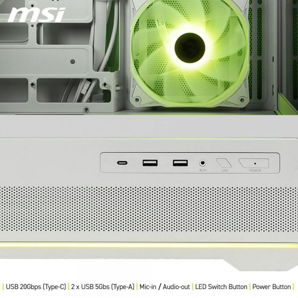 Корпус для ПК MSI MAG PANO 110R PZ WHITE, Global, 2xUSB 3.2 Gen 1, 1xUSB 3.2 Gen2 Type-C,3x120mm ARGB Reverse Blade F