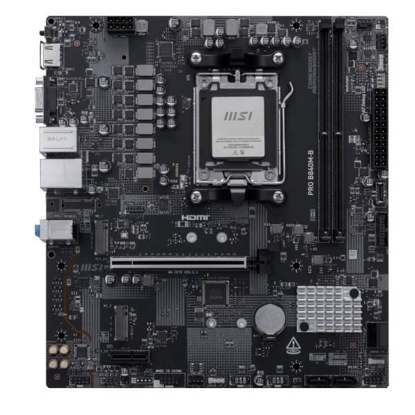 Материнская плата MSI PRO B840M-B B840, AM5, 2*DDR5, 1*PCIEx16, 1*PCIEx1, 2*M.2, 1*TypeC, 6*USB3.2Gen1, 6*USB2.0, 4*SATA3.0, 2.5G, VGA, HDMI, ATX, RTL