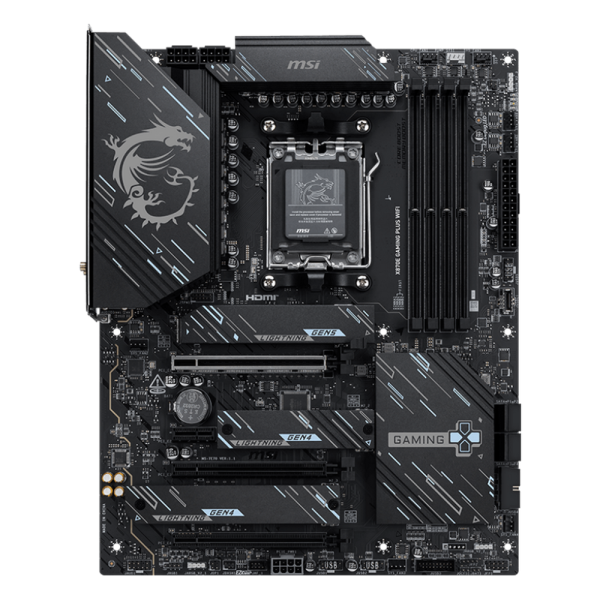Материнская плата MSI X870E GAMING PLUS WIFI X870E, AM5, 4*DDR5, 3*PCIEx16, 1*PCIEx1, 3*M.2, 2*TypeC, 2*USB3.2Gen2, 6*USB3.2Gen1, 10*USB2.0, 4*SATA3.0, 5G, 1*Type-C(DP), HDMI, ATX, RTL