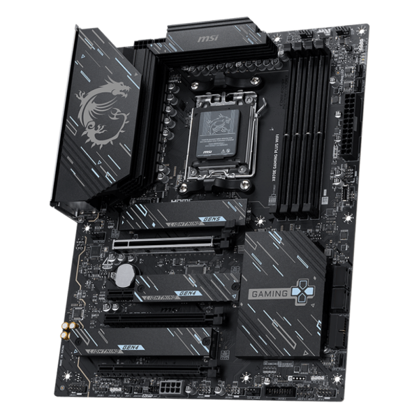 Материнская плата MSI X870E GAMING PLUS WIFI X870E, AM5, 4*DDR5, 3*PCIEx16, 1*PCIEx1, 3*M.2, 2*TypeC, 2*USB3.2Gen2, 6*USB3.2Gen1, 10*USB2.0, 4*SATA3.0, 5G, 1*Type-C(DP), HDMI, ATX, RTL