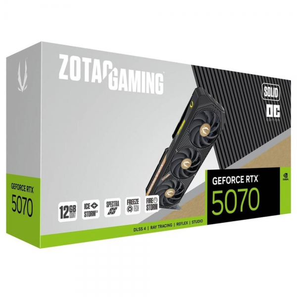 Видеокарта Zotac RTX5070 SOLID OC 12GB GDDR7 192bit 3xDP HDMI 3FAN PREMIUM PACK