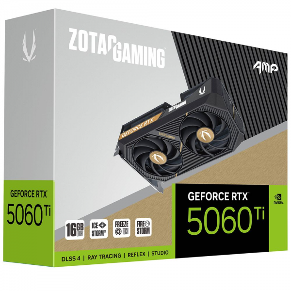 Видеокарта Zotac RTX5060Ti AMP 16GB GDDR7 128bit 3xDP HDMI 2FAN MEDIUM PACK