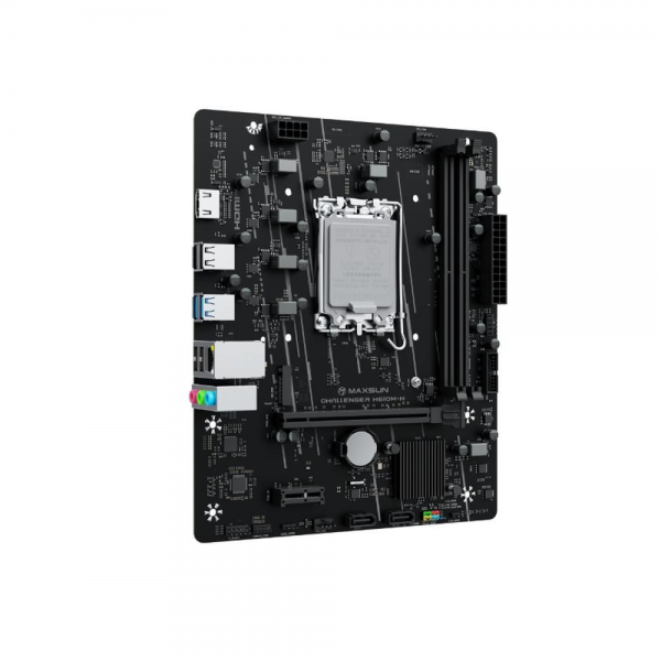 Материнская плата Maxsun MS-Challenger H610M-H V1 H610, LGA1700, 2*DDR4, 1*PCIEx16, 1*PCIEx1, 1*M.2, 4*USB3.2Gen1, 6*USB2.0, 2*SATA3.0, 1G, HDMI, M-ATX, RTL