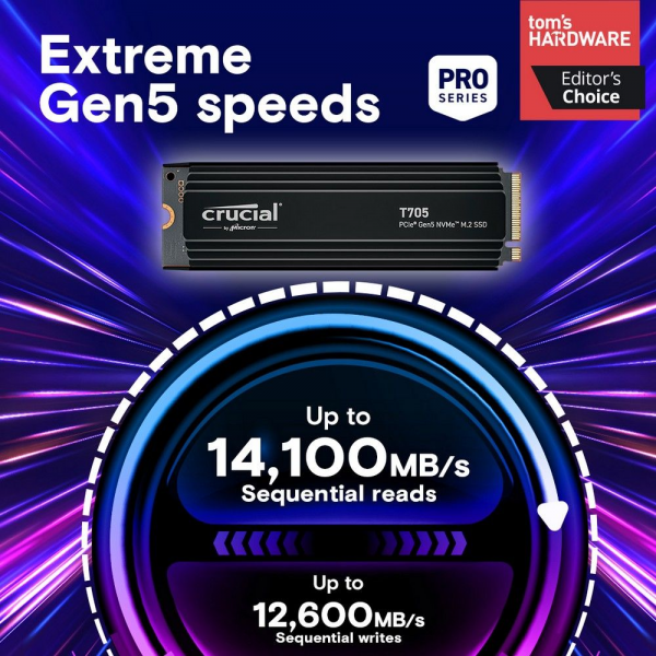 Твердотельный накопитель SSD Crucial T705 4TB PCIe Gen5 NVMe M.2 SSD with heatsink CT4000T705SSD5