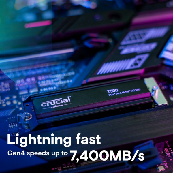 Твердотельный накопитель SSD Crucial T500 1TB PCIe Gen4 NVMe M.2 SSD with heatsink CT1000T500SSD5