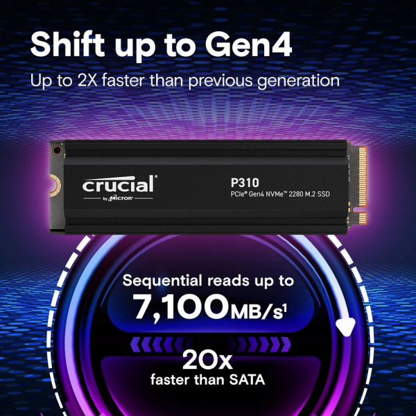 Твердотельный накопитель SSD Crucial P310 1TB PCIe Gen4 NVMe 2280 M.2 SSD with heatsink CT1000P310SSD5