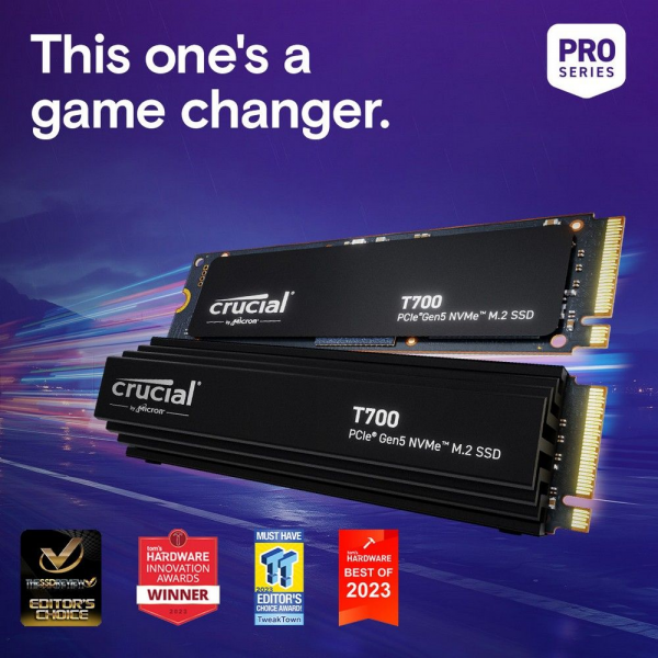 Твердотельный накопитель SSD Crucial T700 2TB PCIe Gen5 NVMe M.2 SSD with heatsink CT2000T700SSD5
