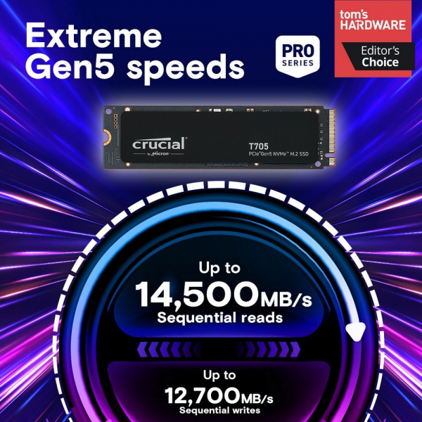 Твердотельный накопитель SSD Crucial T705 2TB PCIe Gen5 NVMe M.2 SSD CT2000T705SSD3