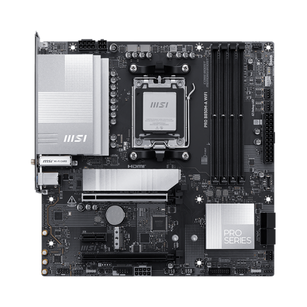 Материнская плата MSI PRO B850M-A WIFI B850, AM5, 4*DDR5, 2*PCIEx16, 1*PCIEx1, 2*M.2, 3*TypeC, 3*USB3.2Gen2, 5*USB3.2Gen1, 4*USB2.0, 4*SATA3.0, 5G, DP, HDMI, M-ATX, RTL