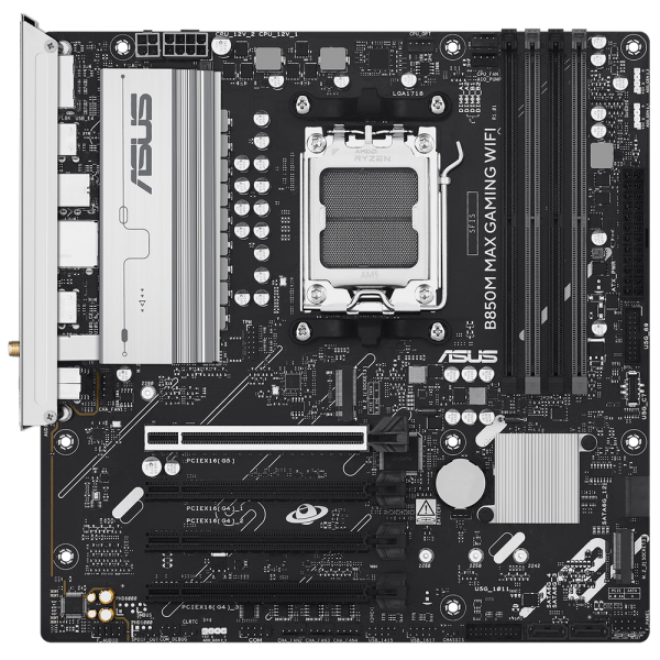 Материнская плата ASUS B850M MAX GAMING WIFI AM5 mATX 4xDDR5 4xPCIEx16 3xM.2 USB-C DP HDMI GLAN Wi-Fi 6