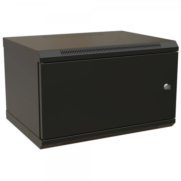 Шкаф Hyperline WRline WR-TW-0666-SR-RAL9004 настенный 19-дюймовый (19"), 6U, 367x600х600мм, цельнометаллическая дверь с замком, цвет черный (RAL9004) (разобранный)