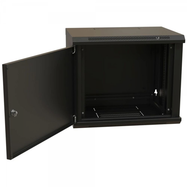 Шкаф Hyperline WRline WR-TW-1545-SR-RAL9004 настенный 19-дюймовый (19"), 15U, 775x600х450мм, цельнометаллическая дверь с замком, цвет черный (RAL9004) (разобранный)