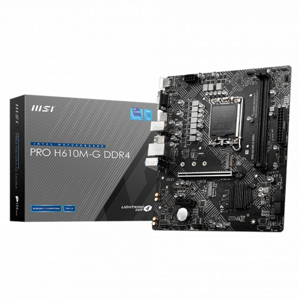 Материнская плата MSI Bad Pack PRO H610M-G DDR4 H610, LGA1700, 2*DDR4, 1*PCIEx16, 1*PCIEx1, 1*M.2, 4*USB3.2Gen1, 6*USB2.0, 4*SATA3.0, 1G, VGA, DP, HDMI, M-ATX, RTL bp