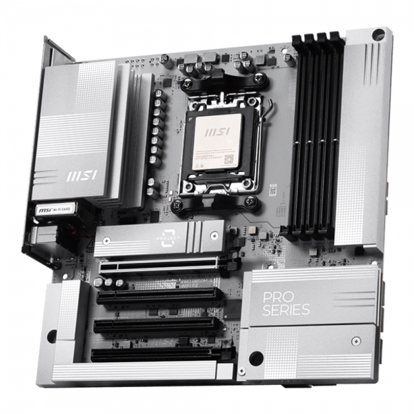 Материнская плата MSI PRO B850M-A WIFI PZ B850, AM5, 4*DDR5, 4*PCIEx16, 2*M.2, 3*TypeC, 3*USB3.2Gen2, 5*USB3.2Gen1, 4*USB2.0, 4*SATA3.0, 5G, DP, HDMI, M-ATX, RTL