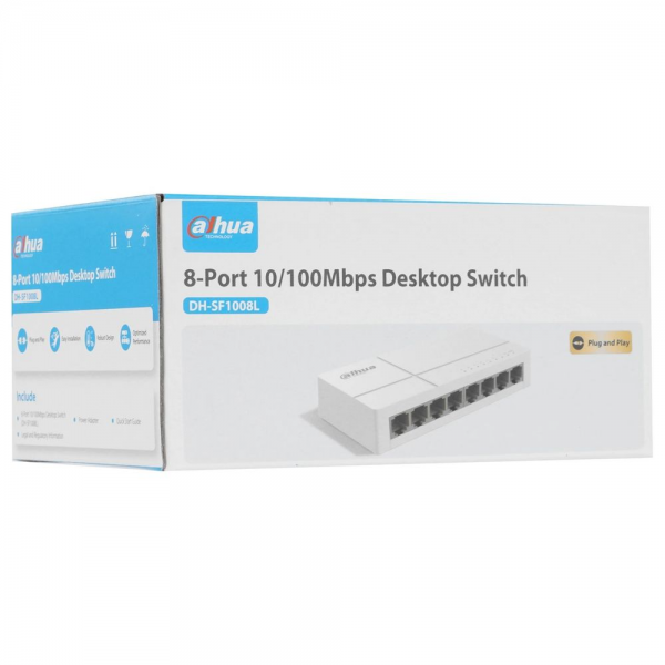 Коммутатор Dahua 8-port 10/100M RJ45 Non-PoE Switch, Plastic case