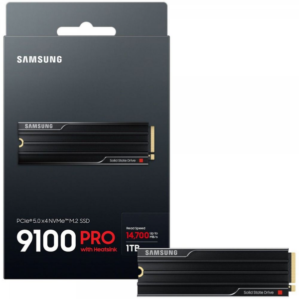 Твердотельный накопитель SSD Samsung M.2 2280 1TB Samsung 9100 PRO Black Client SSD PCIe Gen5x4 with NVMe, 14700/13300, IOPS 1850/2600K, MTBF 1.5M, 3D NAND, 1024MB, 600TBW, 0,33DWPD, RTL