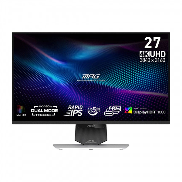 Монитор 27" MSI MPG 274URDFW E16M Rapid IPS, 3840x2160/1920x1080, 160Hz/320Hz, 0,5ms, 400сd/m, 1000:1, HDR10 | 2xHDMI(2.1), DP(1.4a), Type-C(PD-98W) | HAS, Pivot, Swivel, ExPSU, Vesa 100, White