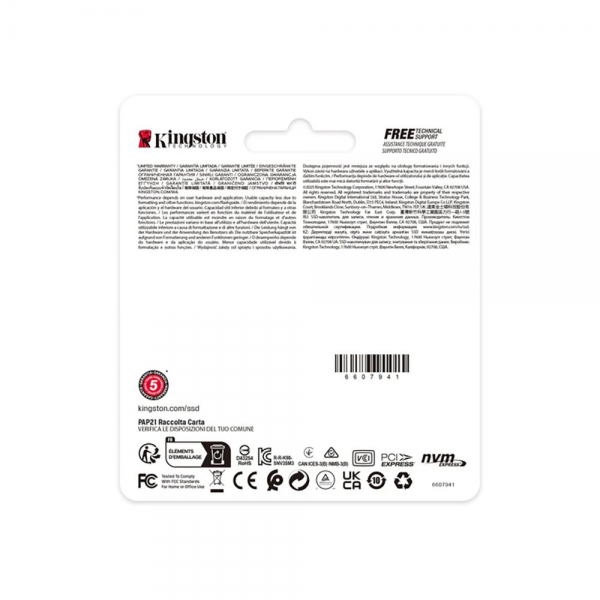 Твердотельный накопитель SSD Kingston NV3 SNV3SM3/1T0 1TB, M.2 2230, PCIe 4.0 x4, NVM Express, TBW 320TB