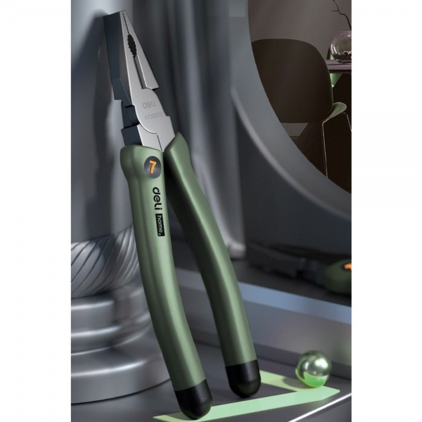 Комбинированные плоскогубцы "Home Series Green" Deli HT2007L 180мм, эксклюзивный дизайн, рукоятка из высококачественного софттач пластика Bad Pack