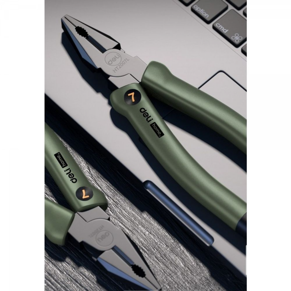 Комбинированные плоскогубцы "Home Series Green" Deli HT2007L 180мм, эксклюзивный дизайн, рукоятка из высококачественного софттач пластика Bad Pack
