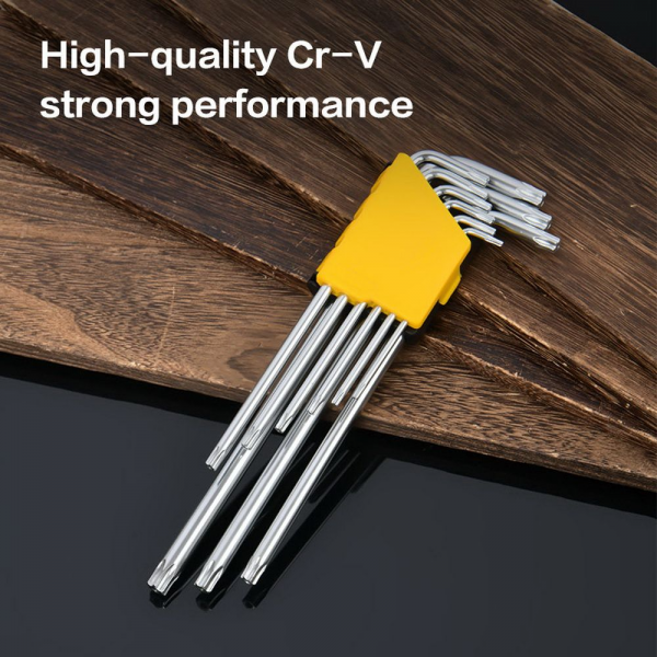 Набор шестигранных ключей "TORX" сверхдлинных Deli DL3095 9шт размеры Т10,Т15,Т20,Т25,Т27,Т30,Т40,Т45,Т50, пластиковый держатель