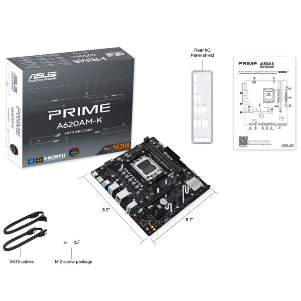 Материнская плата ASUS PRIME A620AM-K AM5 mATX 2xDDR5 PCIEx16 PCIEx1 M.2 DP HDMI GLAN