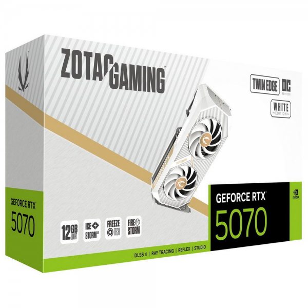 Видеокарта Zotac RTX5070 TWIN EDGE OC WHITE ED 12GB GDDR7 192bit 3xDP HDMI 2FAN PREMIUM PACK