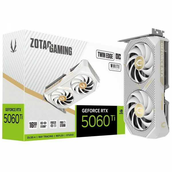 Видеокарта Zotac RTX5060Ti TWIN EDGE OC WHITE ED 16GB GDDR7 128bit 3xDP HDMI 2FAN MEDIUM PACK