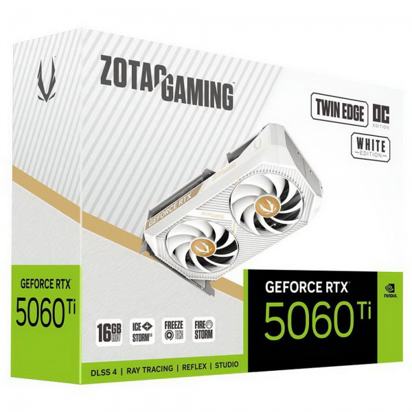 Видеокарта Zotac RTX5060Ti TWIN EDGE OC WHITE ED 16GB GDDR7 128bit 3xDP HDMI 2FAN MEDIUM PACK