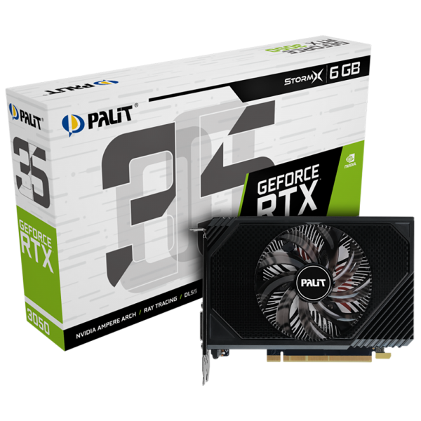 Видеокарта Palit RTX3050 STORMX 6GB GDDR6 96bit DVI DP HDMI 1FAN ITX RTL