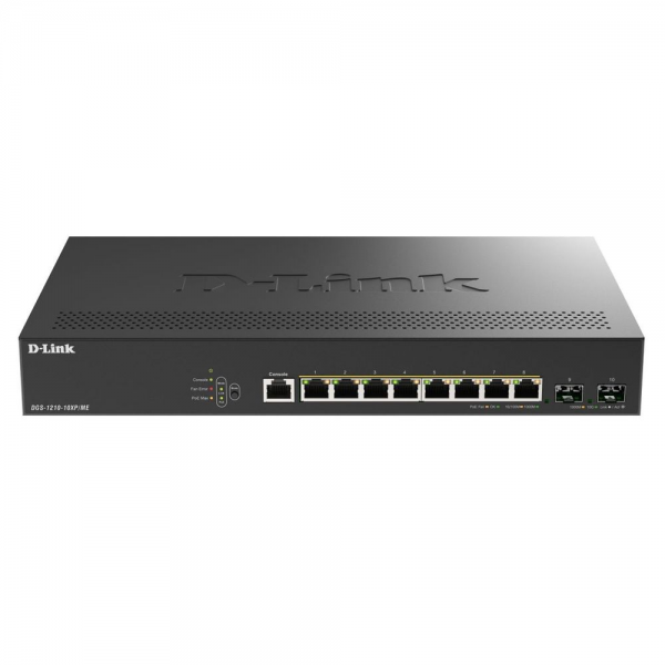 Коммутатор D-Link DGS-1210-10XP/ME/C1A Управляемый L2 коммутатор с 8 портами 10/100/1000Base-T и 2 портами 10GBase-X SFP+ (8 портов PoE 802.3af/at, PoE-бюджет 240 Вт)