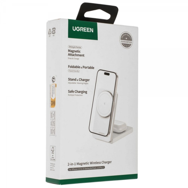 Беспроводное зарядное устройство 2-в-1 UGREEN W528 (45055) 2-in-1 Wireless Charger for Iphone 7.5W & AirPods с кабелем USB-C-USB-C. Цвет: белый