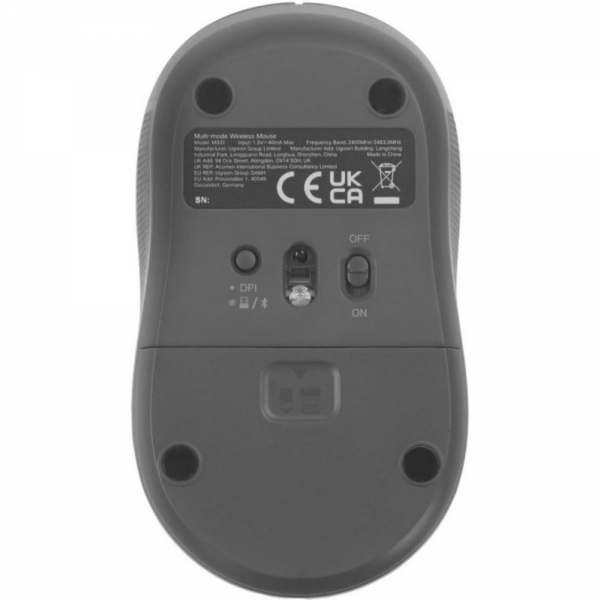 Мышка компьютерная беспроводная UGREEN M331 (65627) Multi-mode Wireless Mouse BT&GHz. Цвет: серый