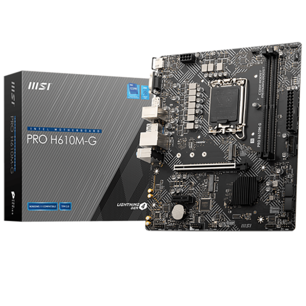 Материнская плата MSI PRO H610M-G H610, LGA1700, 2*DDR5, 1*PCIEx16, 1*PCIEx1, 1*M.2, 4*USB3.2Gen1, 6*USB2.0, 4*SATA3.0, 1G, VGA, DP, HDMI, M-ATX, BULK