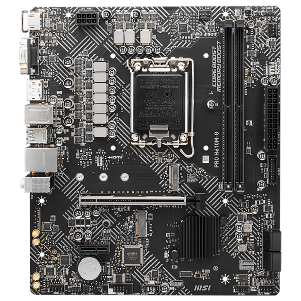Материнская плата MSI PRO H610M-G H610, LGA1700, 2*DDR5, 1*PCIEx16, 1*PCIEx1, 1*M.2, 4*USB3.2Gen1, 6*USB2.0, 4*SATA3.0, 1G, VGA, DP, HDMI, M-ATX, BULK