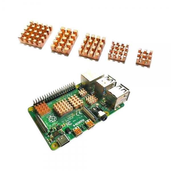 Набор радиаторов №2 ACD 5 in 1 Pure Copper HeatSink для Raspberry 4B 1шт. 17х17х5mm 1шт. 14х10х5mm 1шт. 12х13х5mm 2шт. 5х5х5mm