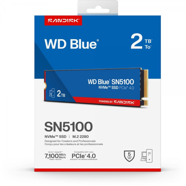 Твердотельный накопитель SSD Western Digital M.2 2280 2TB Green SN5100 WDS200T5B0E PCIe Gen4 x4, 7100MBs/6700MBs, TBW 900